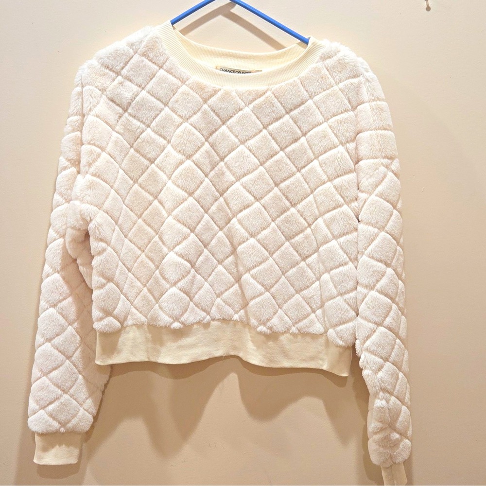 Chance or Fate Women's White Quilted Textured Crewneck Sweatshirt Long Sleeve M